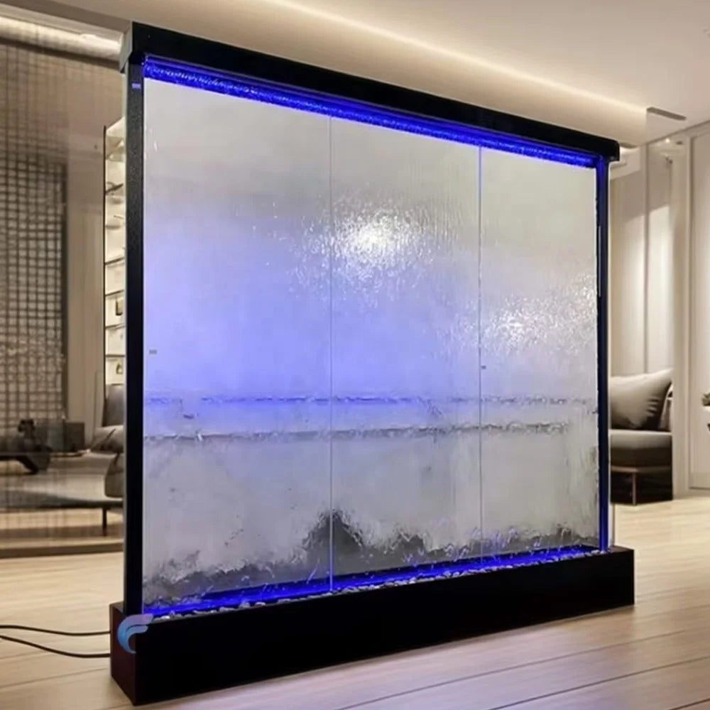 Customization.Customized Indoor Waterfall Water Fountain for Home & Garden Decor with LED Lighting Glass Screens & Room Dividers
