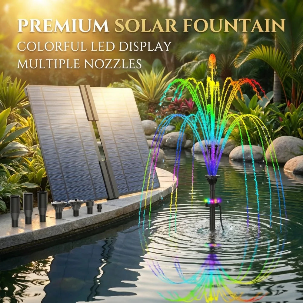 20W Solar Water Fountain, Floor Standing Water Pump, with 6 Nozzles DIY Water Feature, Perfect Landscape Accessory for Pond Pool