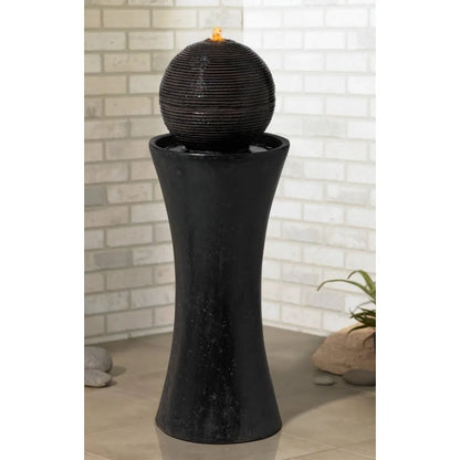 Dark Sphere Modern Zen Outdoor Floor Water Fountain 30" High with LED Light Bubbler Pillar for Garden Patio Backyard Deck Home L