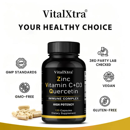 Zinc Quercetin 500 Mg with Vitamin C, Vitamin D3, and Bromelain, A High Potency Immune Support Supplement