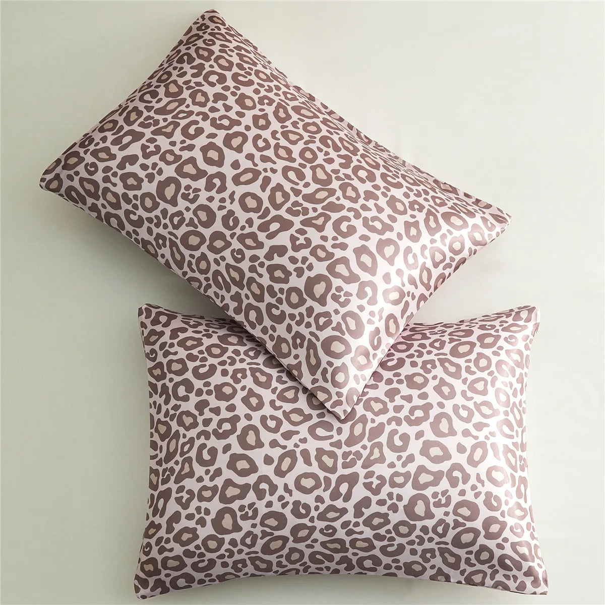 Satin Pillowcase for Hair & Skin, Grey Leopard Printed Pillow Cases Set of 2, Silk Satin Pillow Covers with Envelope Closure