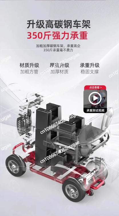 Permanent New Elderly Scooter Four-wheel Electric Vehicle Elderly Anti-fall Moped Disabled Double Battery Car