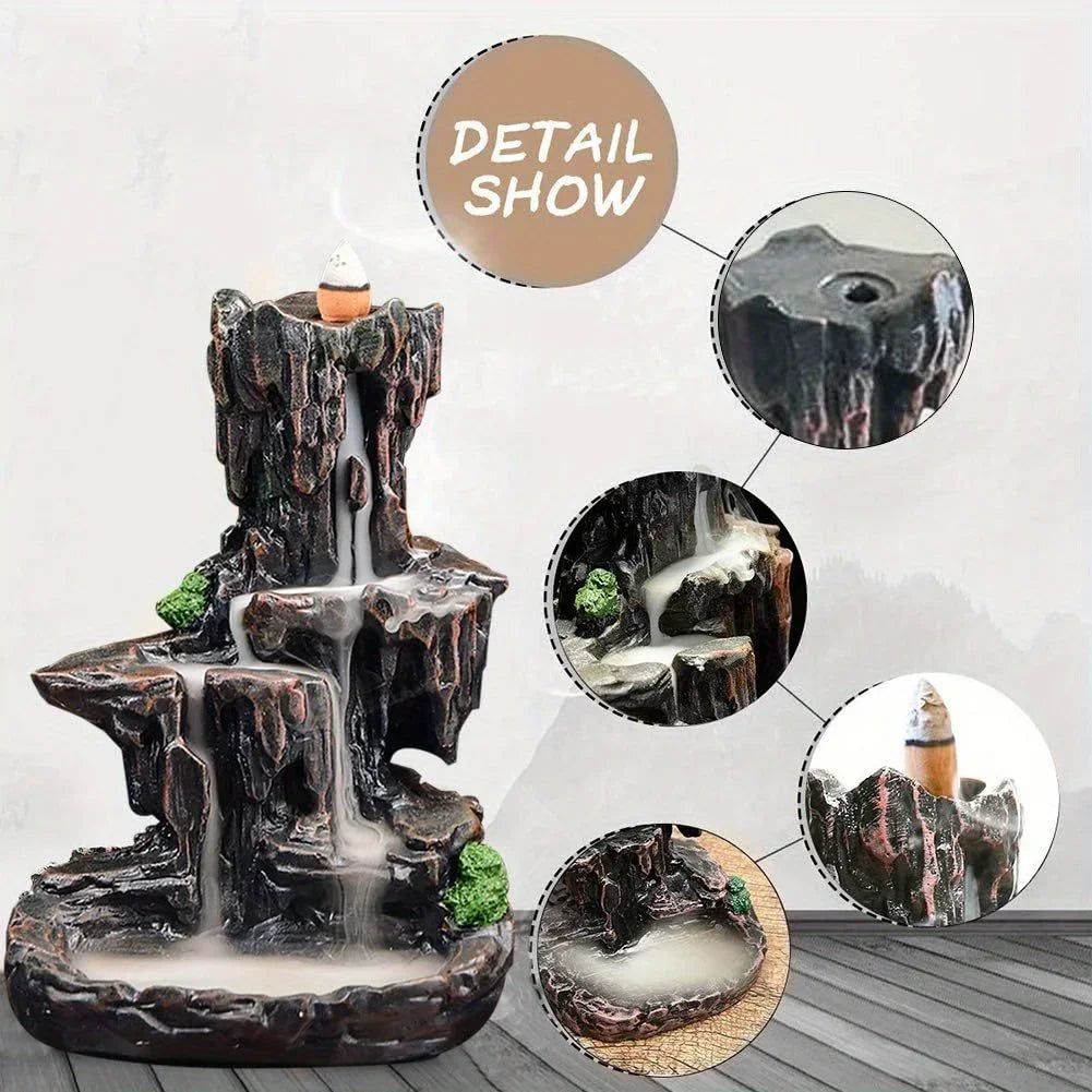 Waterfall Mountain Tower Incense Burner