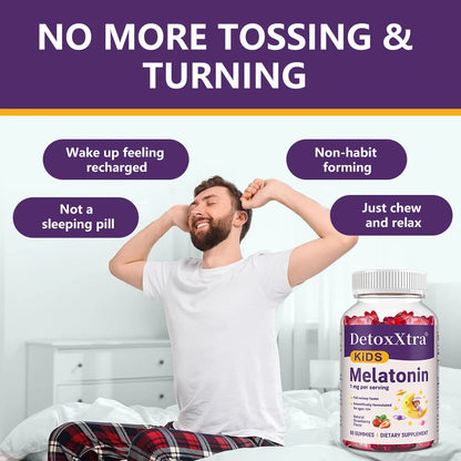 Melatonin Gummies,Natural Sleep Aid Supplement for ages 4+,Fall Asleep Faster,Scientifically formulated,Strawberry Flavor,Vegan