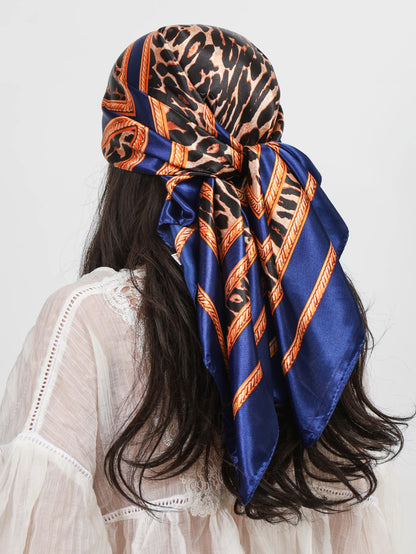 Head Scarf Women Luxury Brand Square 90*90cm Silk Foulard Satin Bandana Soft Neckerchief Hijab Hair Scarves For Ladies