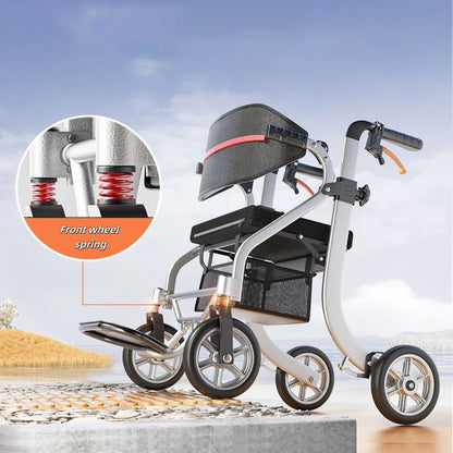 Outdoor Aluminum Alloy Elderly Driving Aid Fracture Stacked Walker For Disabled Multi-functional Four-wheel Shopping Cart