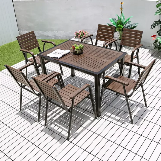 120cm Patio Dining Table Large Rectangular Outdoor Table Waterproof Wood-plastic Outdoor Furniture Garden Dinner Table