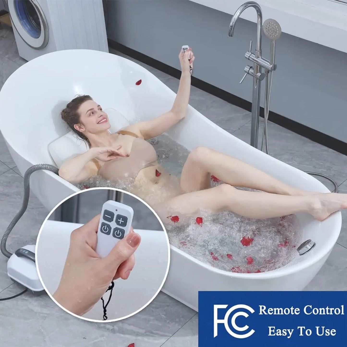 Electric Bubble Massage Mat - Waterproof & Anti-Slip Full Body Spa Mat for Bathtub with Wireless Remote Control (Home Relaxation