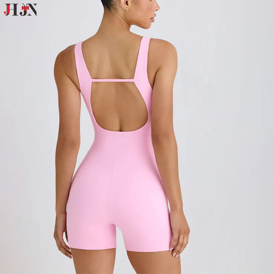 Backless Sports Jumpsuit Shorts Beautiful Back Fitness Train Perspire Fitness Yoga Clothes High Elasticity Waist Cinching Hip