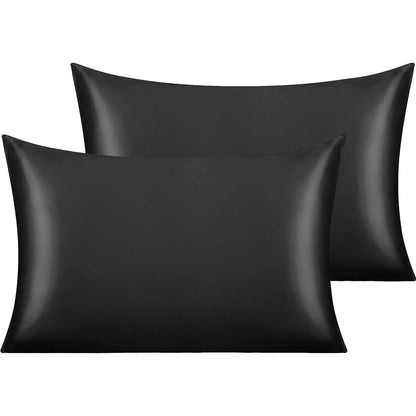 Satin Pillowcase for Hair and Skin Care Standard Queen Washable Pillow Covers Set of 2 with Envelope Closure Gifts for Women Men