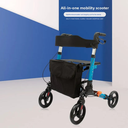 Upgraded Aluminum Portable Assistive Walking Support Rollator Foldable Walker with Seat & Adjustable Height Mobility Aid Cart
