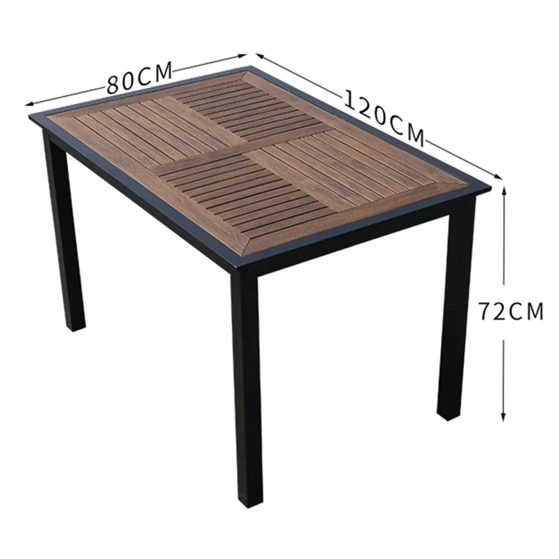 120cm Patio Dining Table Large Rectangular Outdoor Table Waterproof Wood-plastic Outdoor Furniture Garden Dinner Table