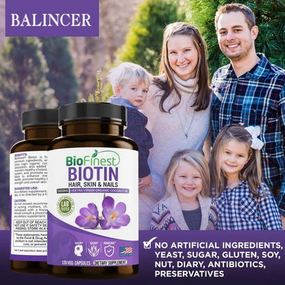 Balincer Biotin Supplement with Organic Coconut Oil - Supports Keratin for Healthier Hair & Skin, 10,000mcg, 30/60/120 Softgels
