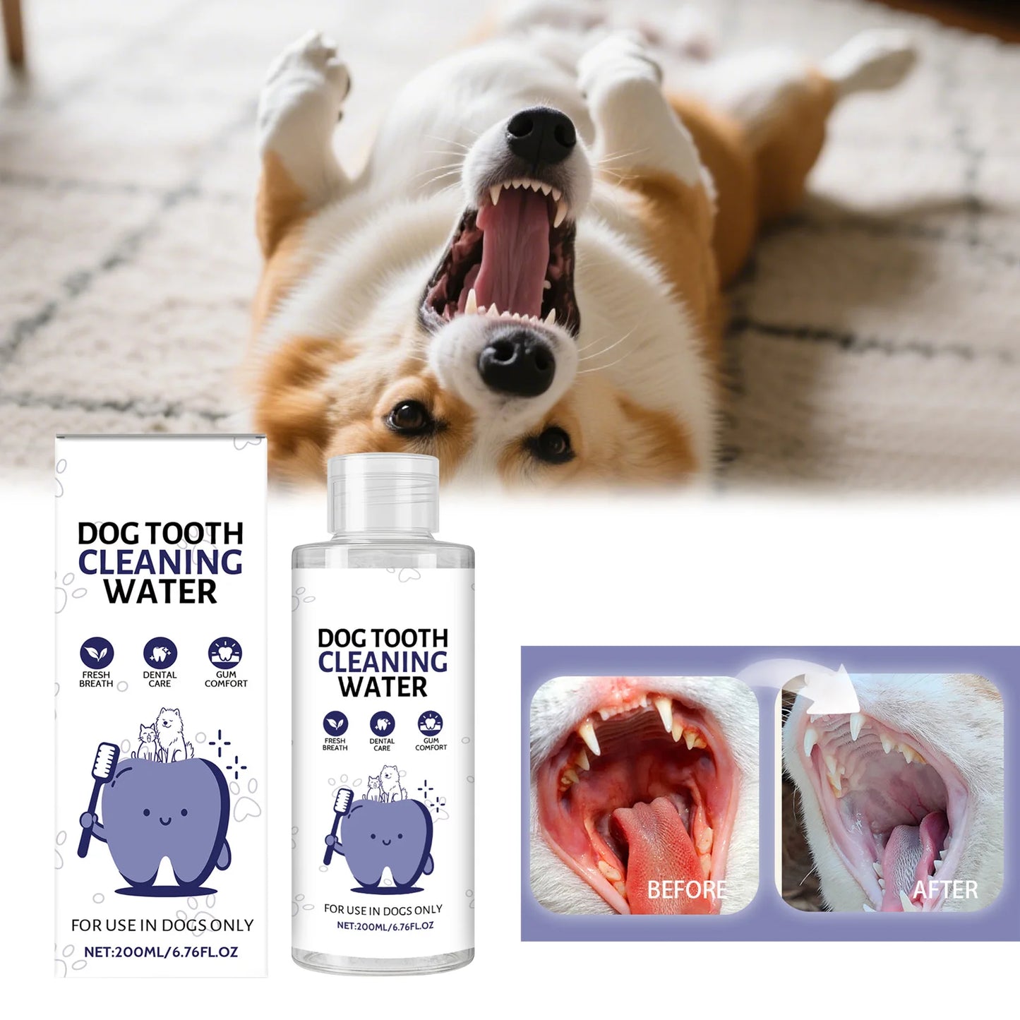 Drinkable Pet Water Additive Dental Care for Dogs Cats Natural Oral Hygiene Freshens Breath Removes Plaque Control Safe Gentle