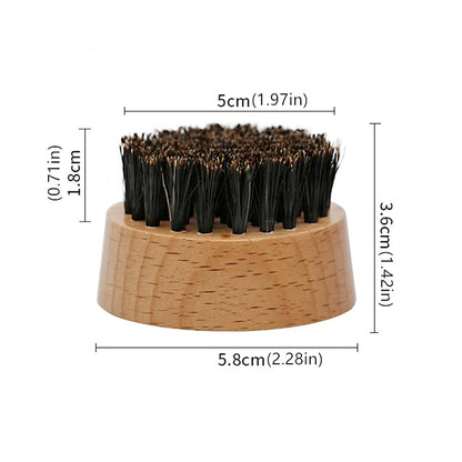Boar Bristle Beard Brush – Portable Round Beechwood Brush for Men's Beard Care, Hair Styling & Grooming