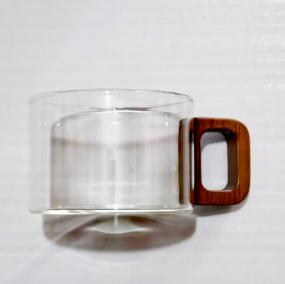 200ml Fresh Ground Latte Glass Coffee Mug With Wooden Tray Spoon Heat-resistant Breakfast Milk Tea Mug American Coffee Cup