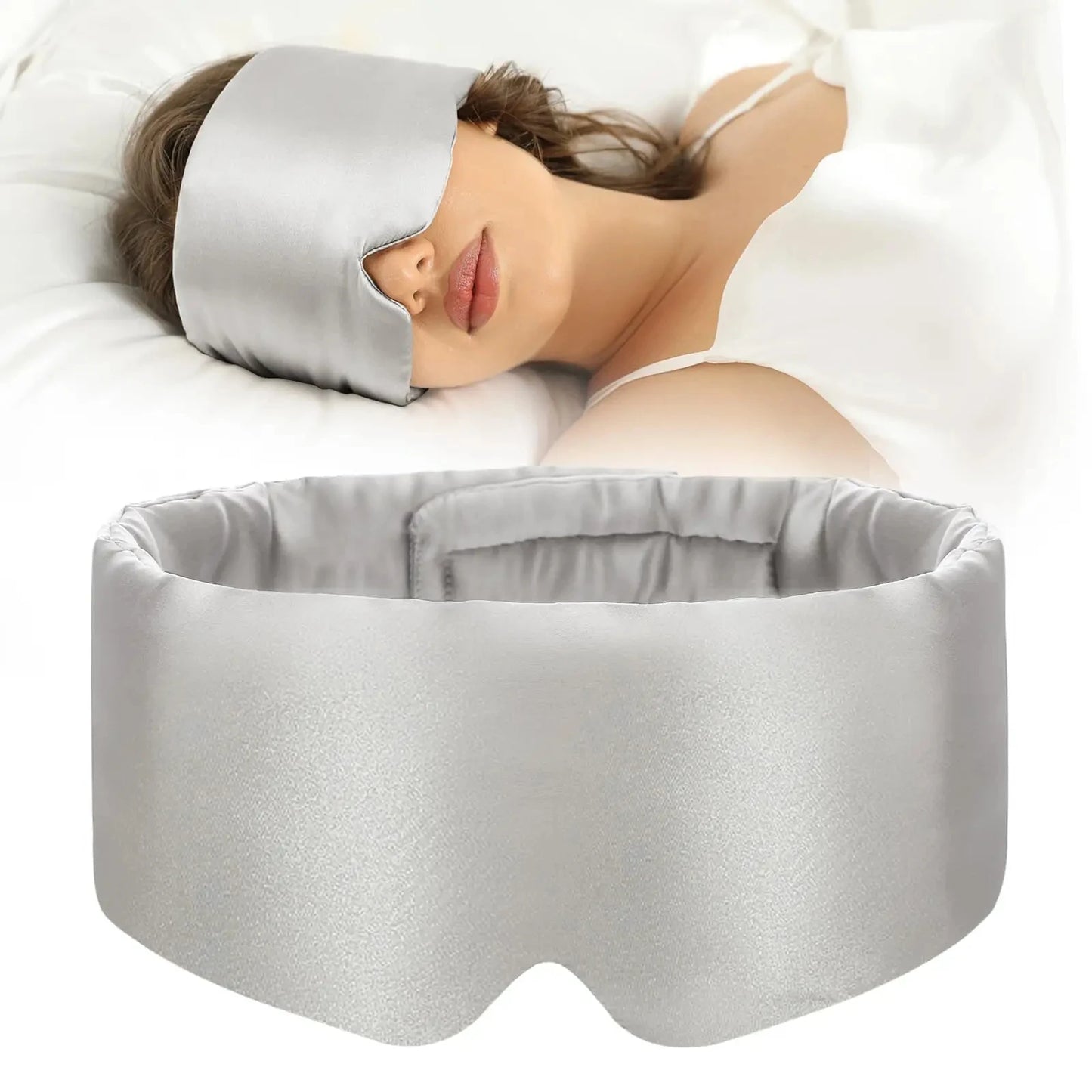 Silk Sleep Mask Soft Pressureless Sleeping Mask 100% Mulberry Silk for Eye Skin Anti Wrinkles,Adjustable Wide Velcro Ear Cover