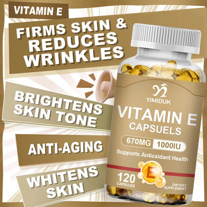Buy 1 Get 1 Free! Vitamin E 670mg Capsules, Support Skin & Heart Health, Moisturizes from Within, Reduces Scars & Promotes Shine