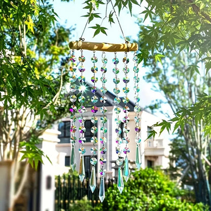 1pc Glass Suncatcher Hanging Crystal Wind Chime with Colorful Glass Bead Chains and Wooden Bead Pendant for Jewelry Making