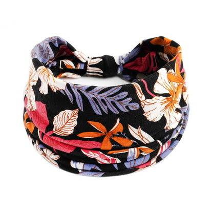 Boho Headbands Wide Knot Hair Scarf Floral Print Hairband Stretch Turban Headwrap Cotton Head Band Fashion Accessories for Women