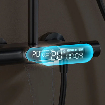 KEMAIDI Thermostatic Shower System LED Digital Display Shower Set Solid Brass Shower Faucet Sets W/Waterfall Bathtub Mixer Grey