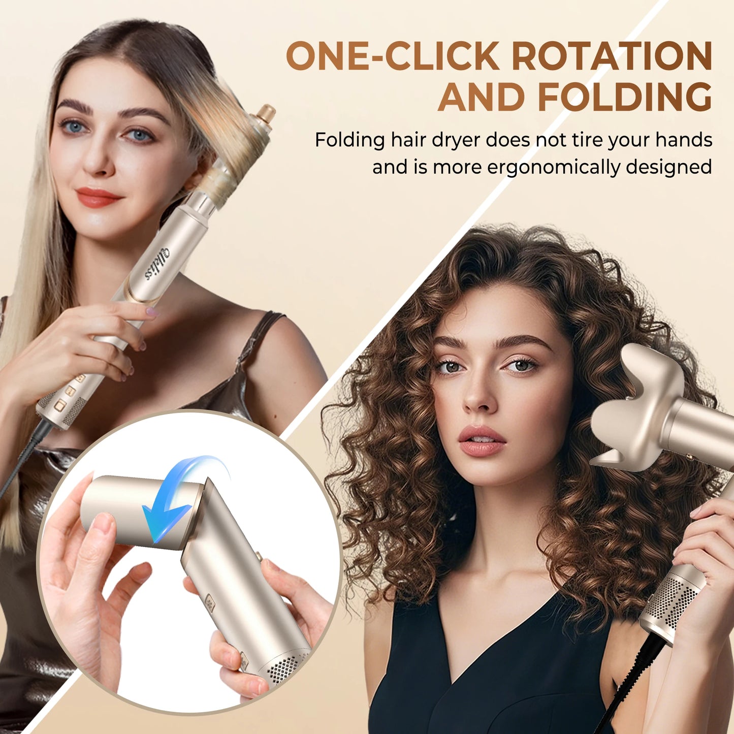 8 in 1 Hair Dryer Brush High Speed Brushless Blow Dryer Negative Ionic Hair Heating Brush Hot Air Styling Comb Hair Curler