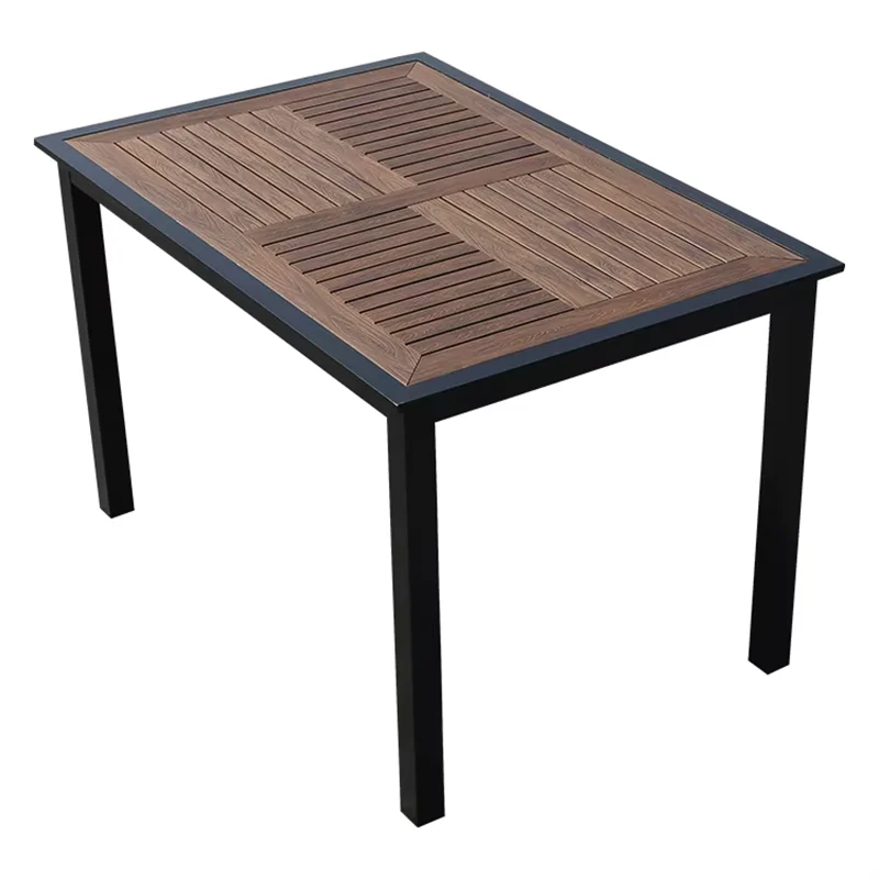 120cm Patio Dining Table Large Rectangular Outdoor Table Waterproof Wood-plastic Outdoor Furniture Garden Dinner Table