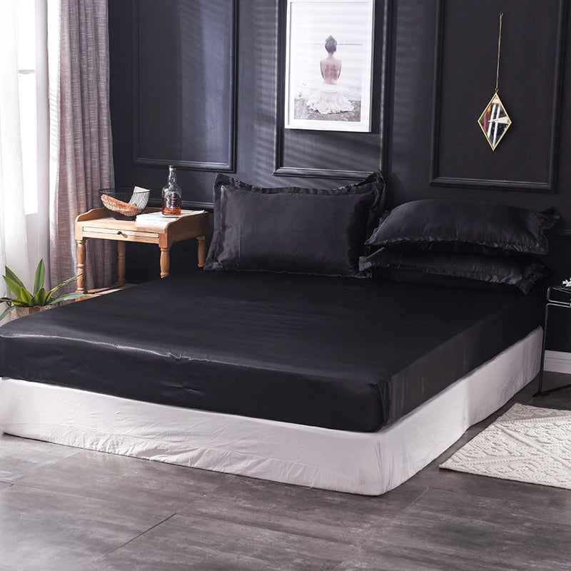 Satin Bedsheet Mattress Cover Faux Silk Flat Sheet Pillowcase Sets Bedspread Bedding Full Queen King Size for Bedroom Home Decor