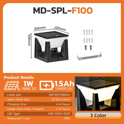 3-Color Solar Post Light IP65 Waterproof Outdoor Garden Yard Pathway LED Lamp - Solar Powered Lighting