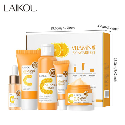 Vitamin C Skincare 5pcs Set Facial Care Brightening Essence Cream Serum Cleanser Toner Eye Cream Moisturizing