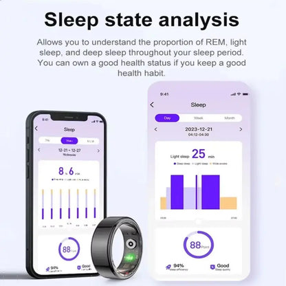 Sleep/Step Tracker Smart Health Rings IP68 Waterproof Steel Shell Intelligent Sleep Tracker Multi-sport Modes Wearable
