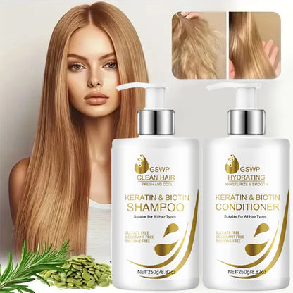 GSWP Large capacity Keratin Biotin Shampoo Conditioner Set: Rich lather, controls frizz, leaves hair smooth and shiny, 250g+250g