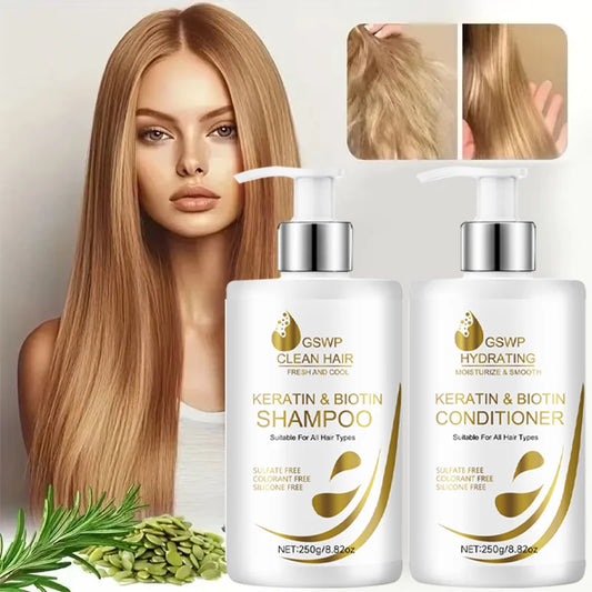 GSWP Large capacity Keratin Biotin Shampoo Conditioner Set: Rich lather, controls frizz, leaves hair smooth and shiny, 250g+250g