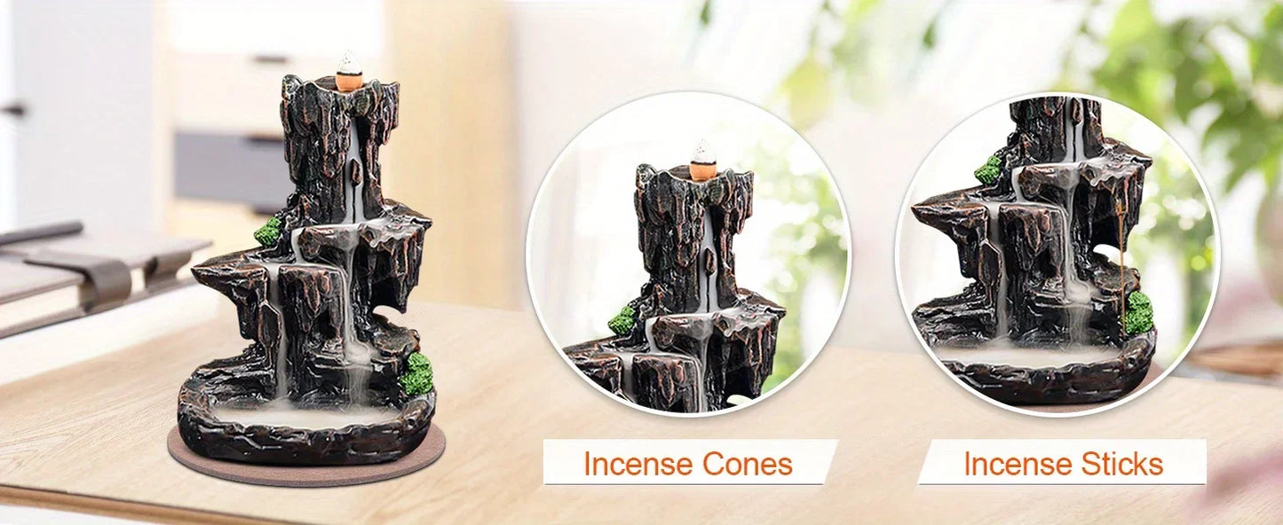 Waterfall Mountain Tower Incense Burner