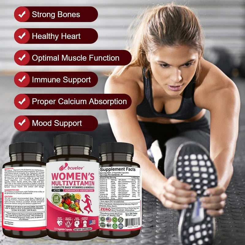 Women's Multivitamin Supplement - 21 Daily Vitamins and Minerals-Brain, Heart, Joints, Skin, Hair, Immunity, Enhanced Absorption