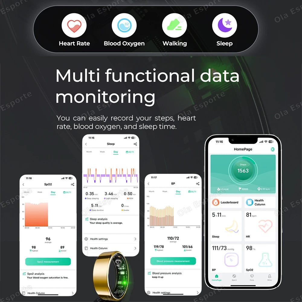 New Smart Ring 2026 Heart Rate Blood Pressure Sleep Health Monitoring Motion Tracking IP68 5ATM Waterproof Men Women Smartring