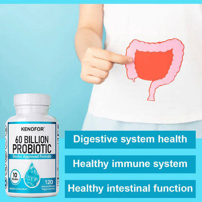 60 Billion Probiotic Supplement - 10 Unique Strains + Organic Prebiotics - Immune System Boosting Support Gut & Digestive Health