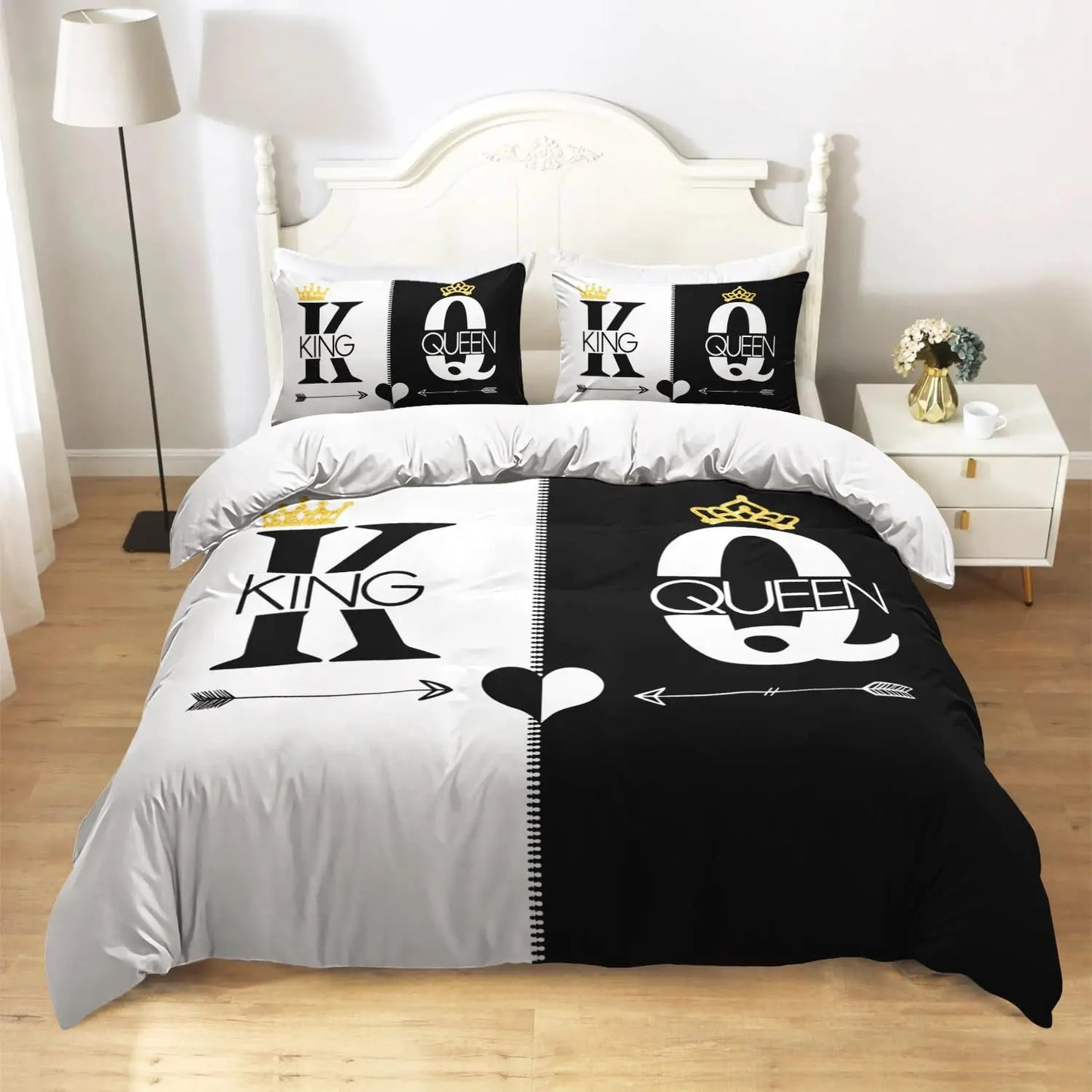 Duvet Cover Set Soft And Comfortable  Gray And Black King Pattern Bedding Set For Bedroom Guest Room And Dorm Decoration