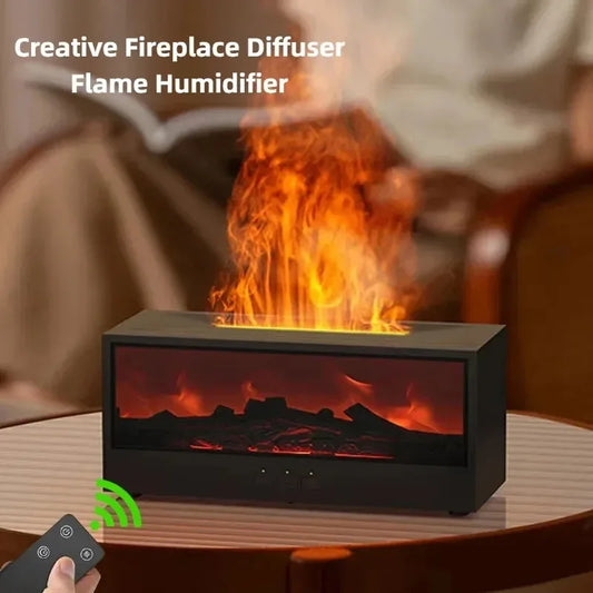 Simulated 3D flame aromatherapy machine, essential oil humidifier, color atmosphere lighting with remote control, holiday gift