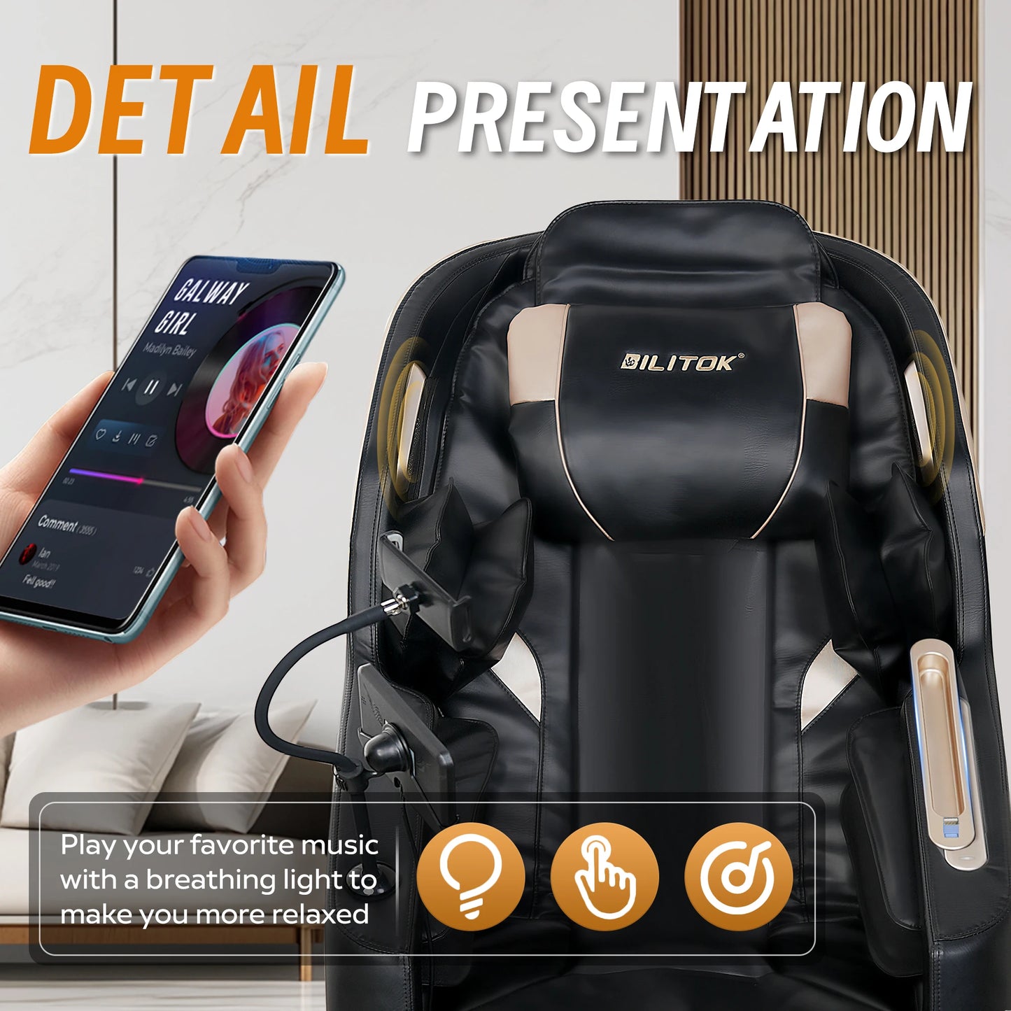 Massage Chair Recliner, Full Body Zero Gravity, Heating, Bluetooth Speaker, Phone Stand, Foot Roller