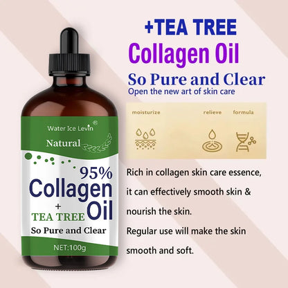 Tea Tree Collagen Oil 95% Pure Collagen Infusion. Smoothes and Nourishes the Skin. Lightweight, Non-Greasy Feel. 100g Clear Formula.
