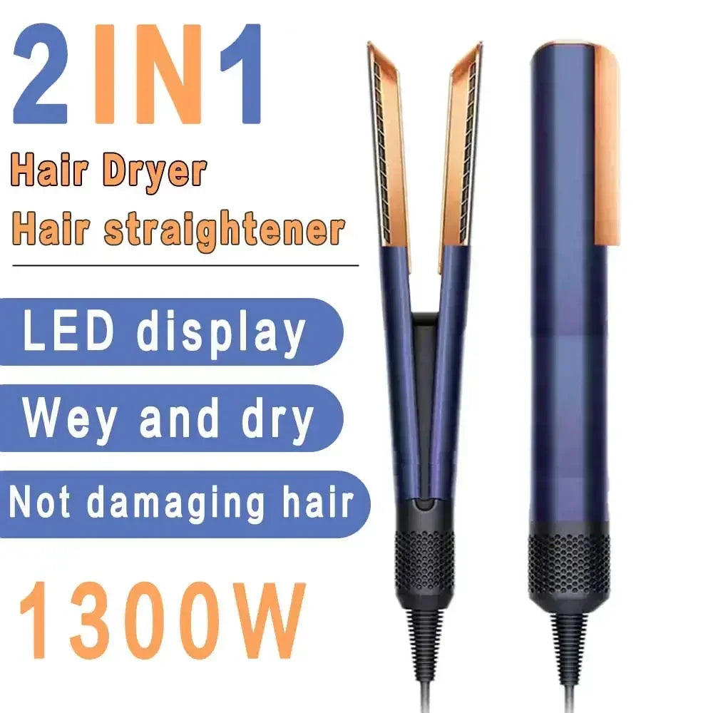 2-in-1 Professional Quick Dry Hair Dryer and Straightener Negative Ion Iron Long Lasting Styling Tool Wet and Dry  Curling Iron