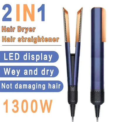 2-in-1 Professional Quick Dry Hair Dryer and Straightener Negative Ion Iron Long Lasting Styling Tool Wet and Dry  Curling Iron