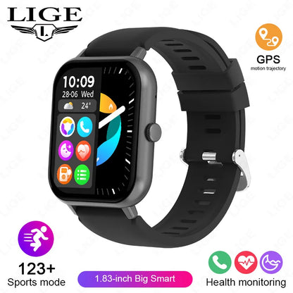LIGE Sleep Monitoring Smart Watch 1.83” HD Screen Bluetooth Call Pedometer IP67 Waterproof 100+ Sports Modes Smartwatch Men Lady