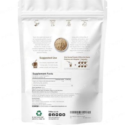 Organic Lion’s Mane Mushroom Powder Supports Brain Focus Energy and Immune Health Great for Smoothies & Coffee 454g Per Bag