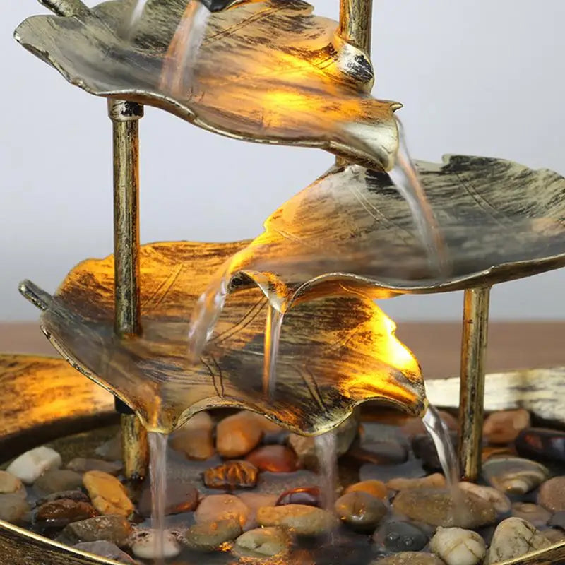 Tabletop Water Fountain 4-Tier Lotus Leaf Small Waterfall Fountain USB Desk Fountain Automatic Pump With Power Switch Home Decor