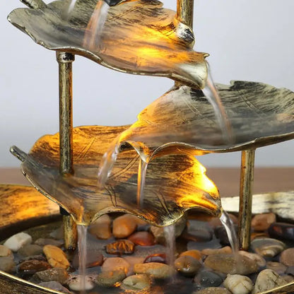 Tabletop Water Fountain 4-Tier Lotus Leaf Small Waterfall Fountain USB Desk Fountain Automatic Pump With Power Switch Home Decor