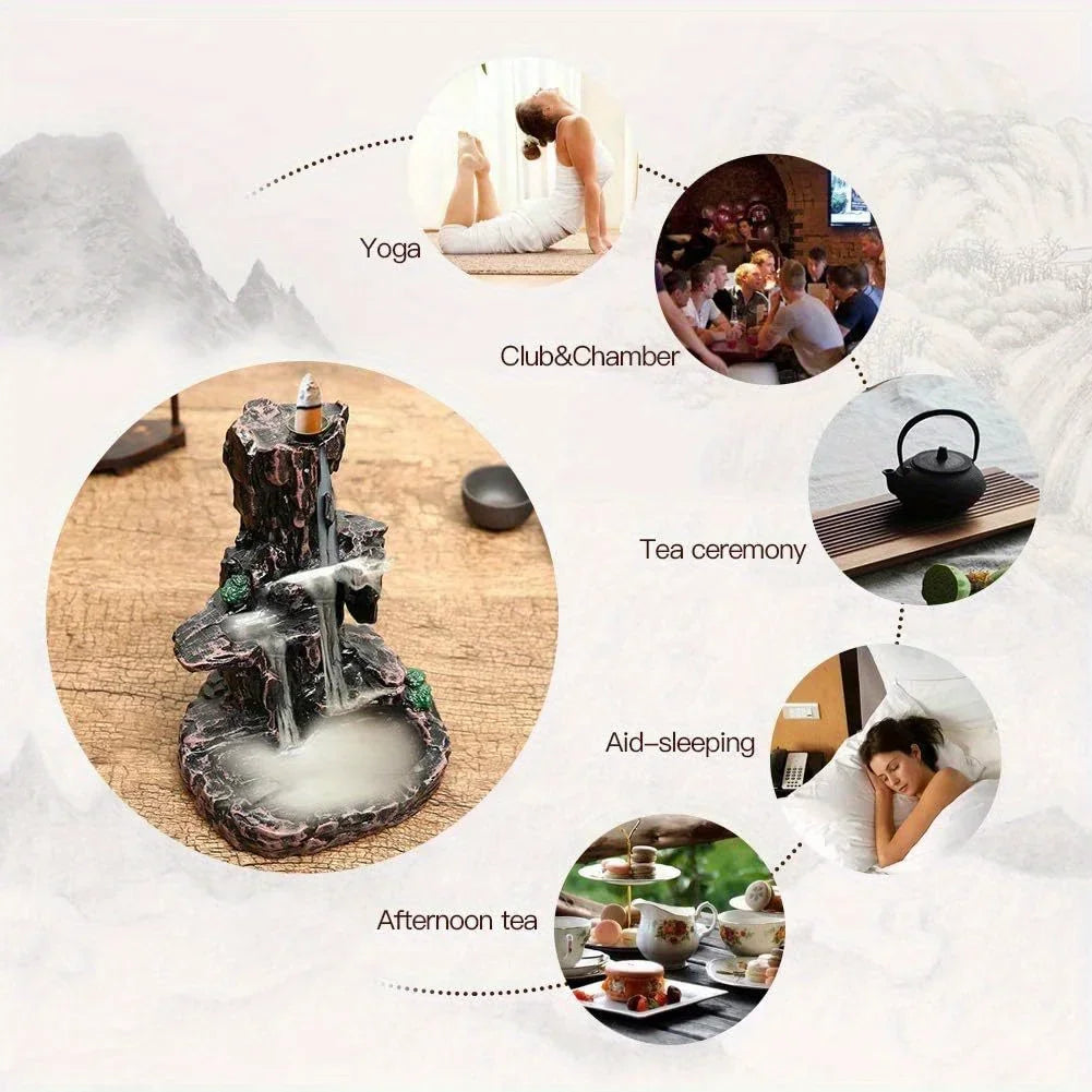 Waterfall Mountain Tower Incense Burner