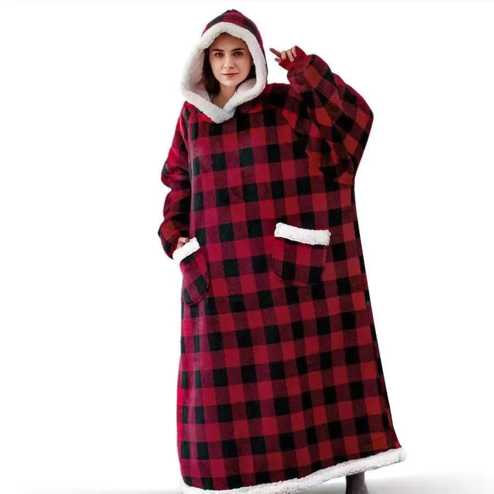 180cm Long Winter Blanket With Sleeves Plush Fleece Wearable Sofa Hooded Blanket Adult Soft Warm Flannel Weighted TV Blankets Ho