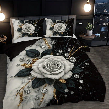 3pcs rose pattern bedding set, for women and adult's bedroom, 1*quilt cover+2*pillowcase, for single, queen bed